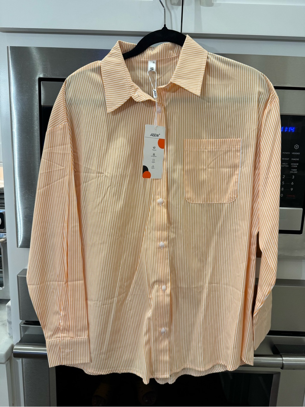 Women's Peach Striped Button-Down Shirt by
